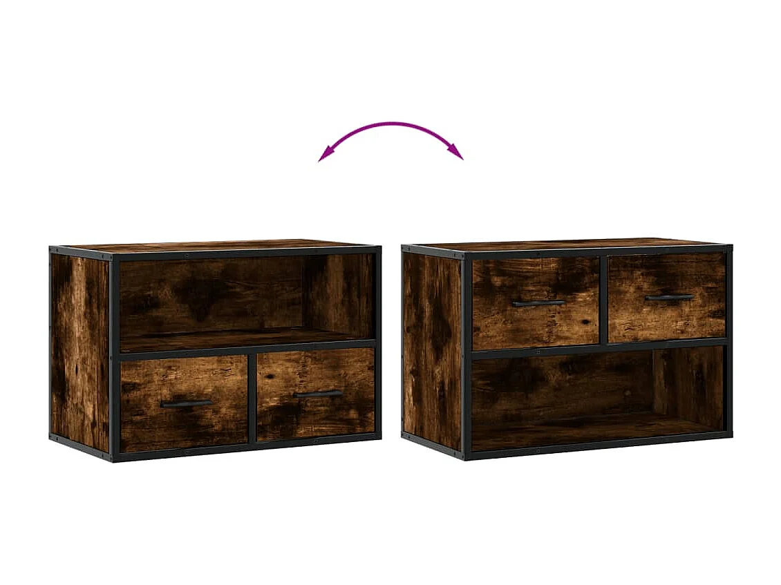 Meuble TV chêne fumé 60x31x39,5 cm bois d'ingénierie et métal