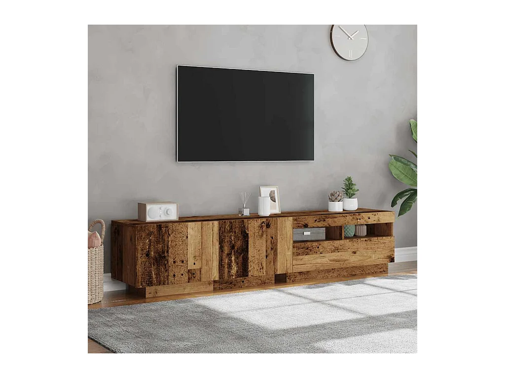 Mobile TV con luci LED in legno vecchio, legno ingegnerizzato