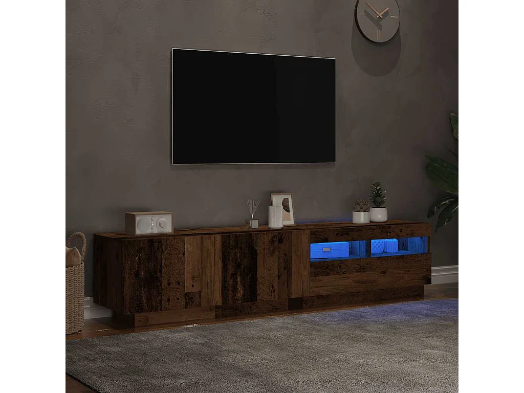 Meuble TV avec lumières LED vieux bois bois d'ingénierie