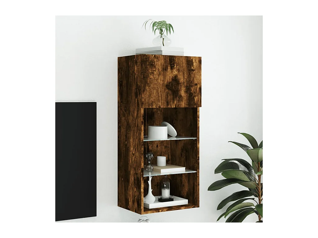 Meuble TV avec lumières LED chêne fumé 40,5x30x90 cm