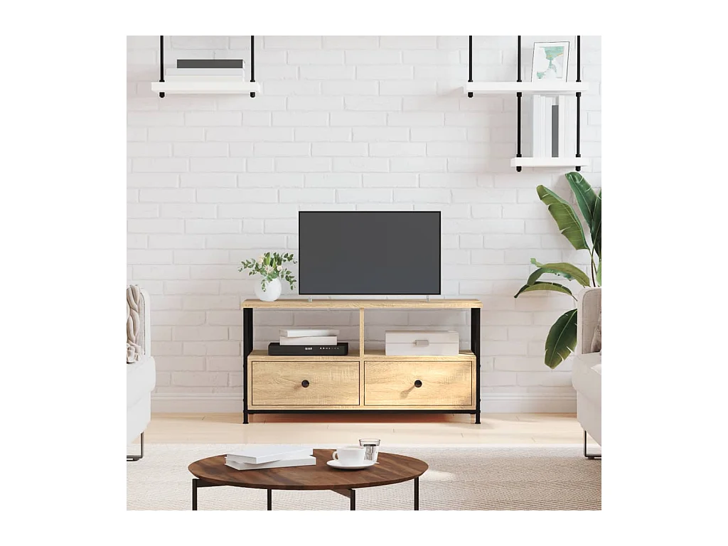 Meuble TV chêne sonoma 90x33x45 cm bois d'ingénierie et fer