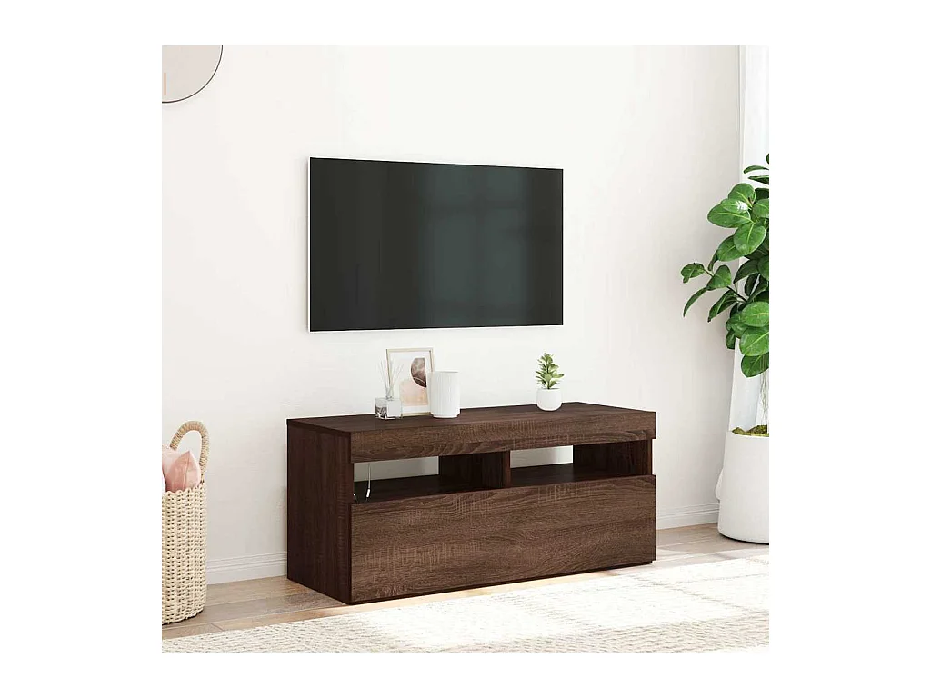 TV-Schrank mit LED-Leuchten Braune Eiche 90x35x40 cm