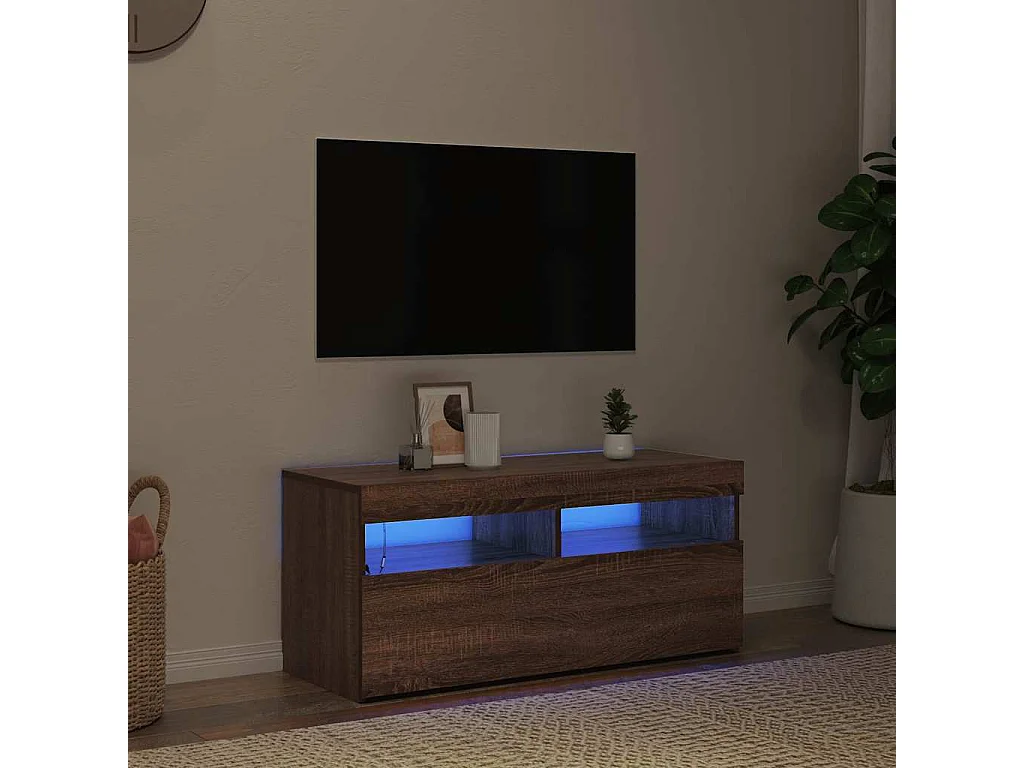 TV-Schrank mit LED-Leuchten Braune Eiche 90x35x40 cm