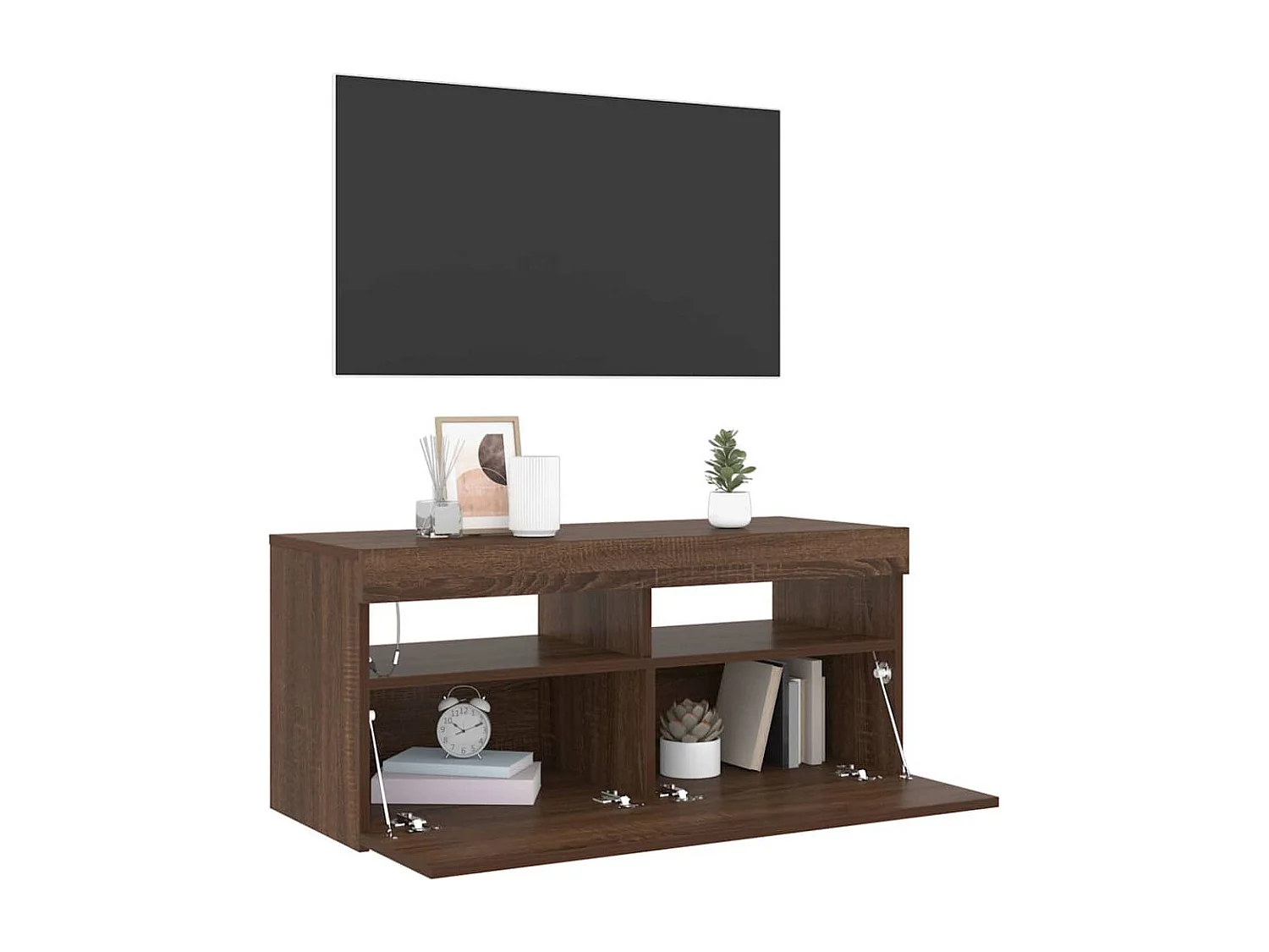 Mueble de TV con luces LED Roble marrón 90x35x40 cm