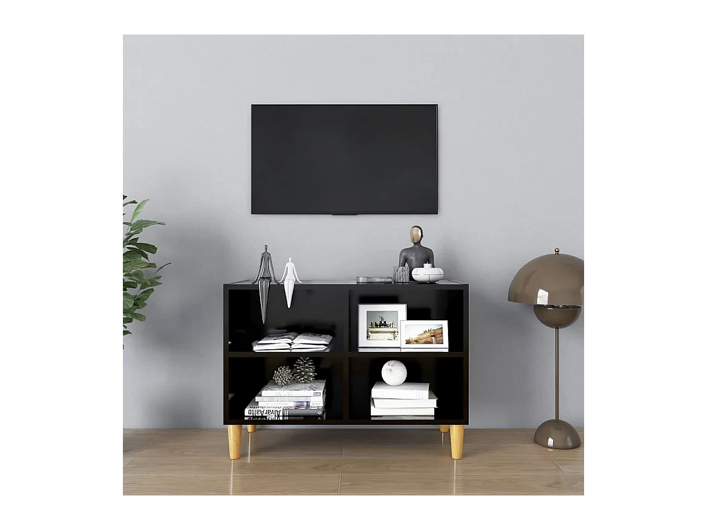 Meuble TV avec pieds en bois massif Noir 69,5x30x50 cm