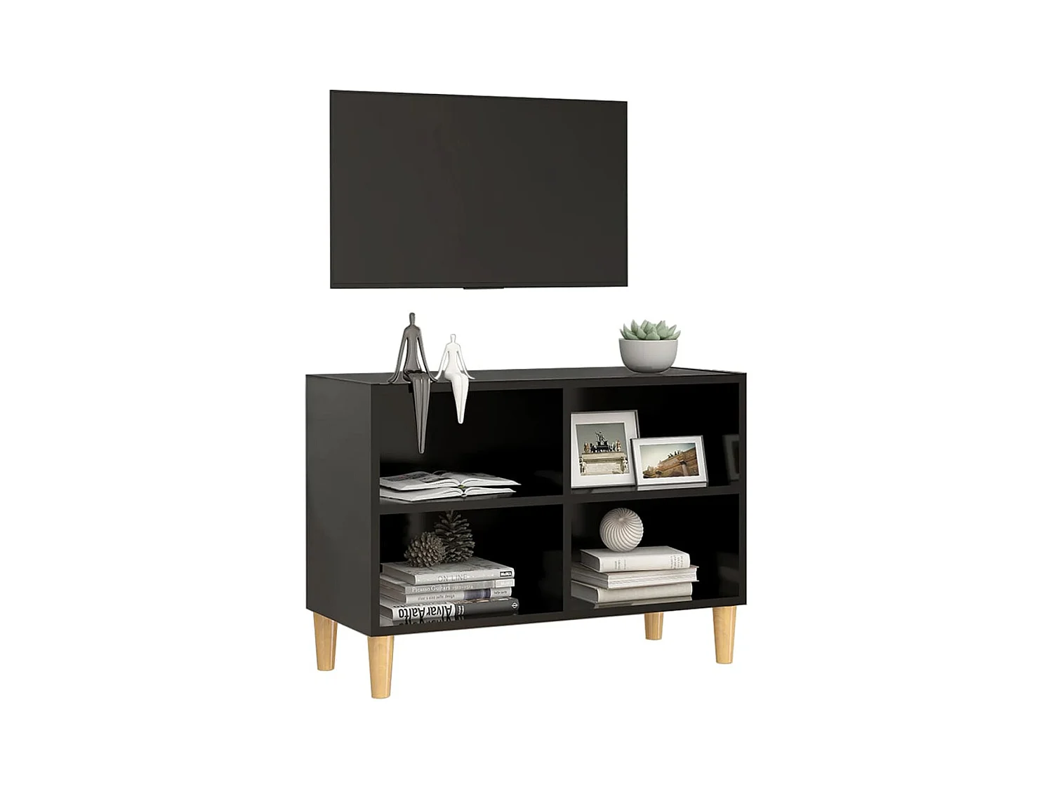 Meuble TV avec pieds en bois massif Noir 69,5x30x50 cm