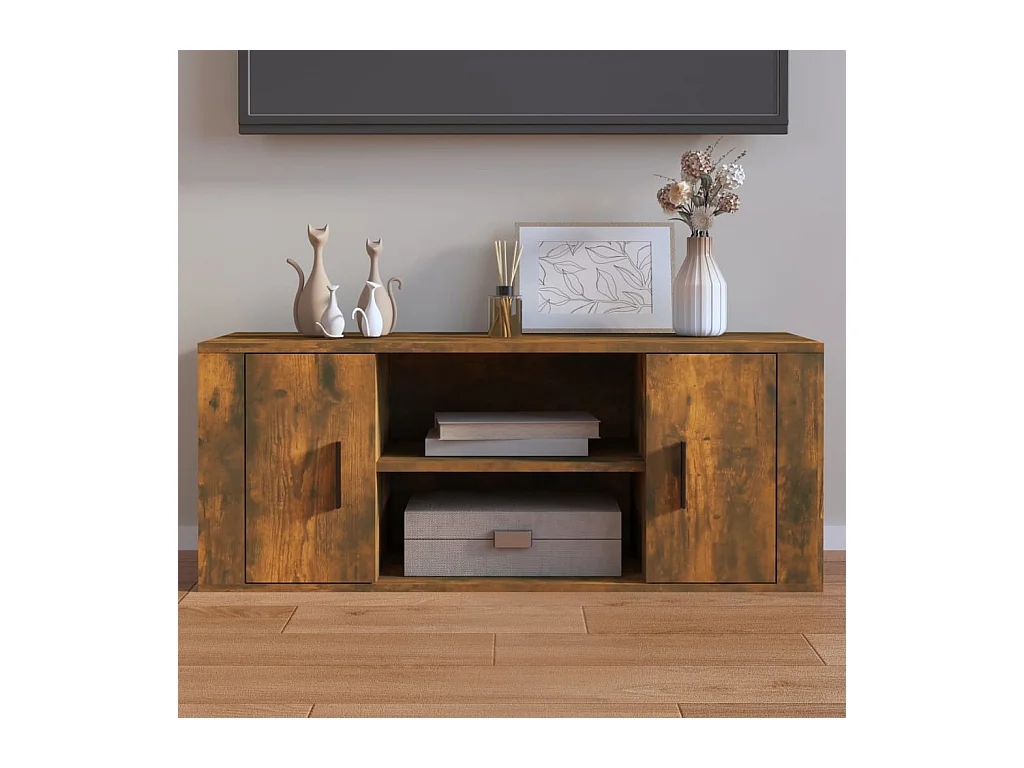 Meuble TV Chêne fumé 100x35x40 cm Bois d'ingénierie
