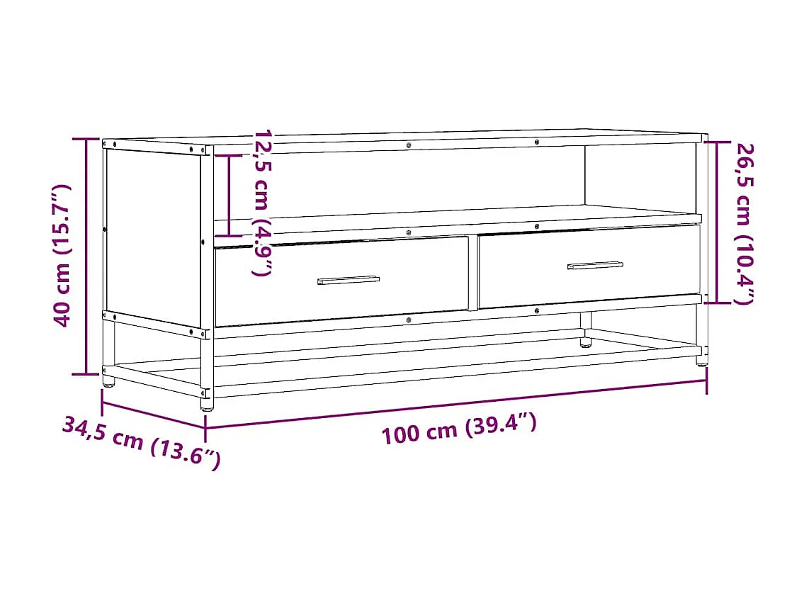 Meuble TV noir 100x34,5x40 cm bois d'ingénierie et métal