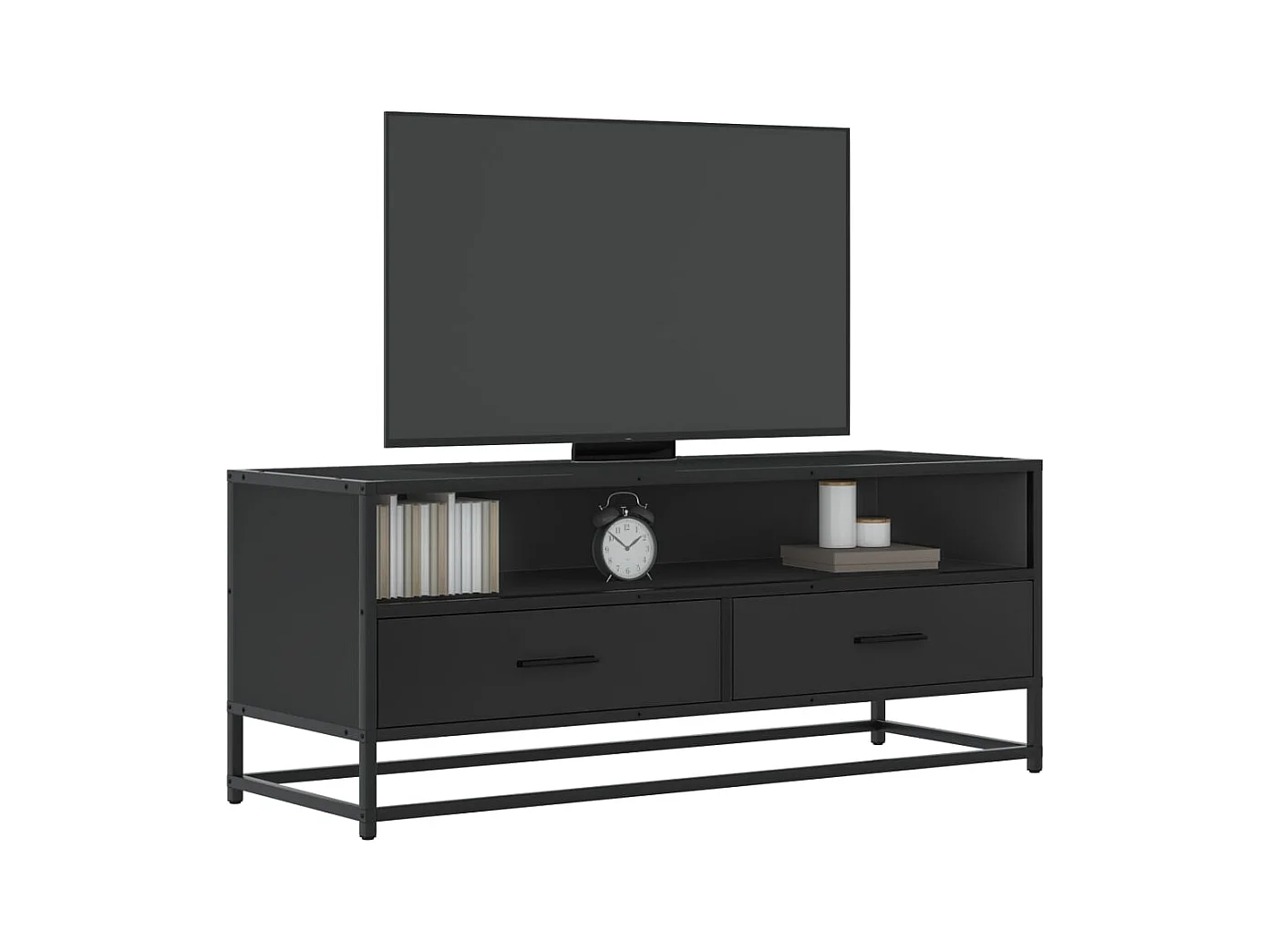 Meuble TV noir 100x34,5x40 cm bois d'ingénierie et métal