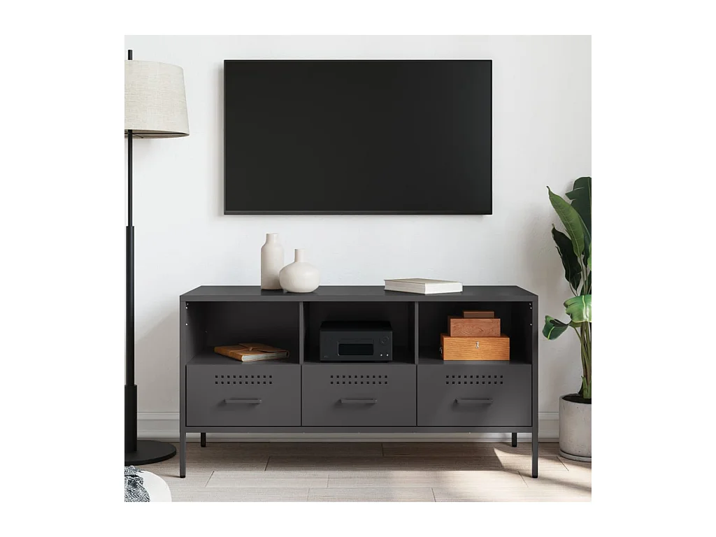 Meuble TV noir 100,5x39x50,5 cm acier