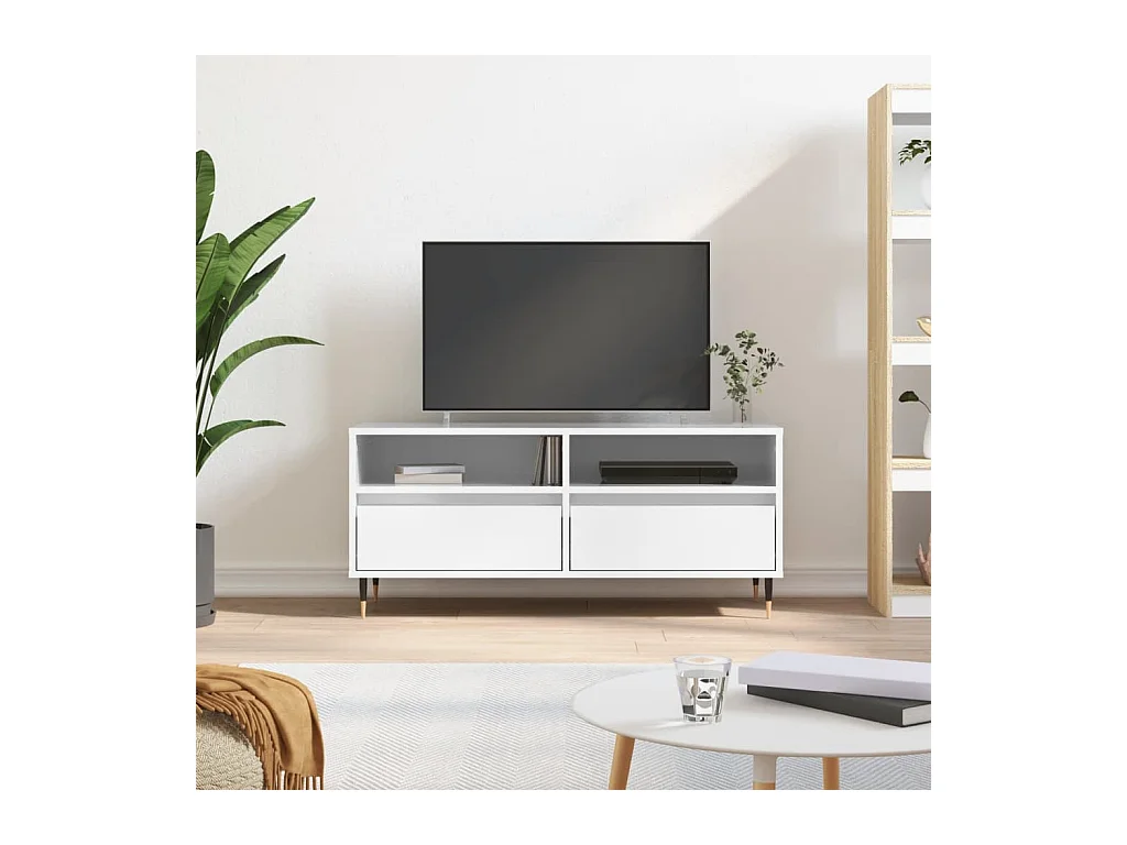 Meuble TV blanc brillant 100x34,5x44,5 cm bois d'ingénierie