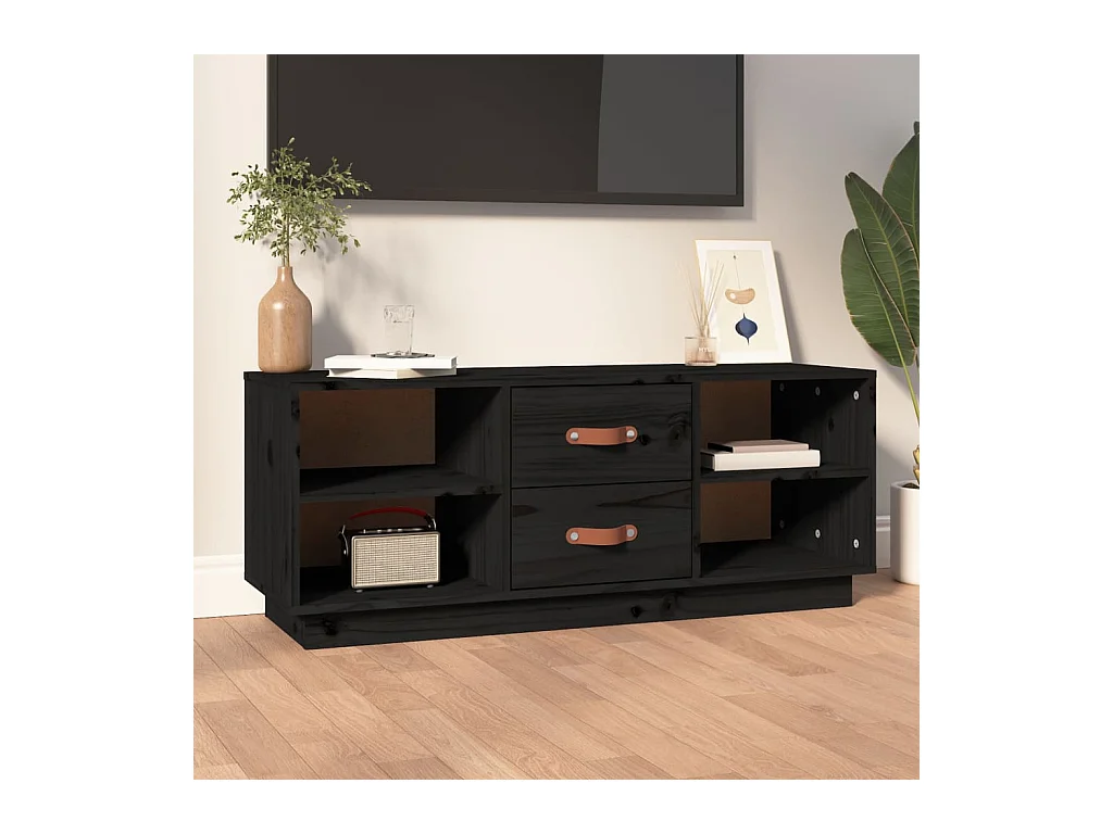 Mueble de TV negro 100x34x40 cm Madera maciza de pino