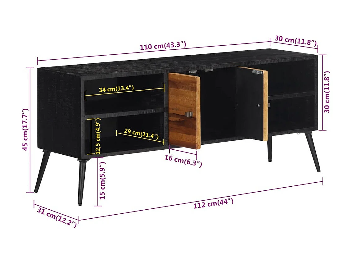 TV-meubel 112x31x45 cm massief gerecycled teakhout