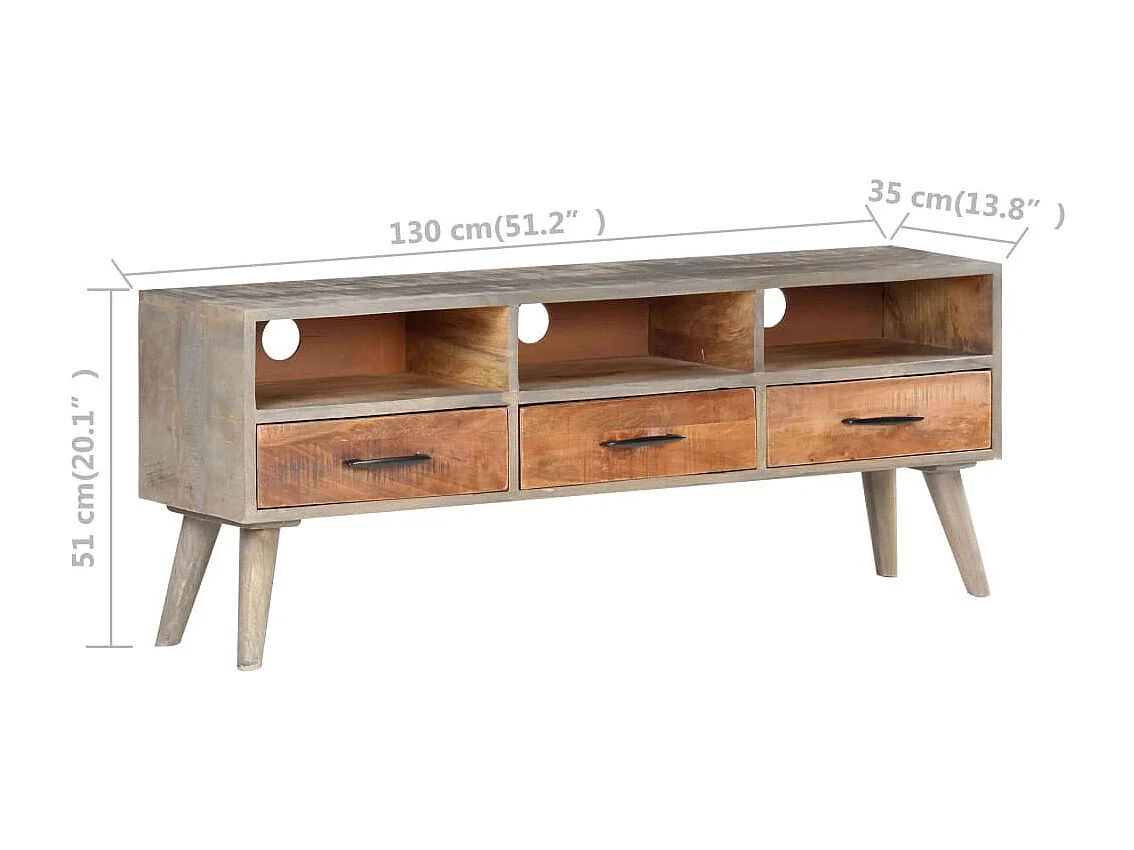 Grijze tv-kast 130x35x51 cm Massief ruw mangohout