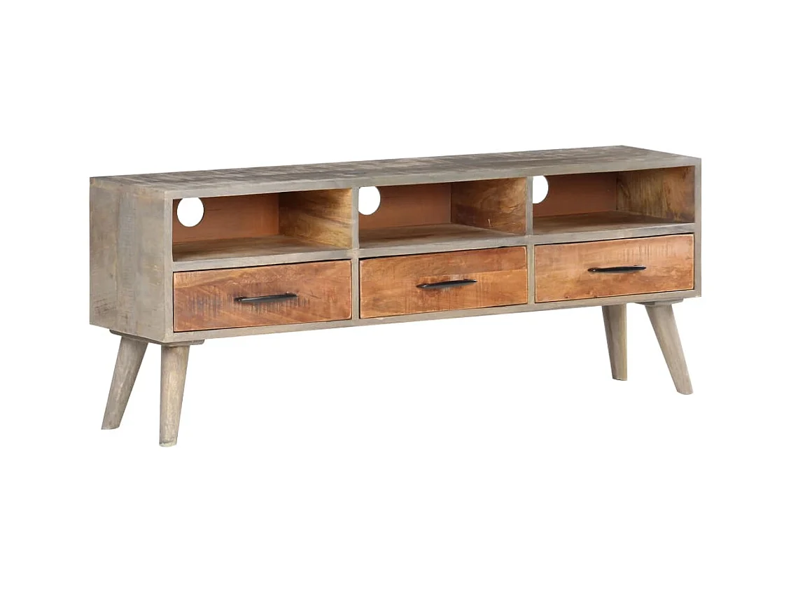 Mueble de TV gris 130x35x51 cm Madera maciza de mango en bruto