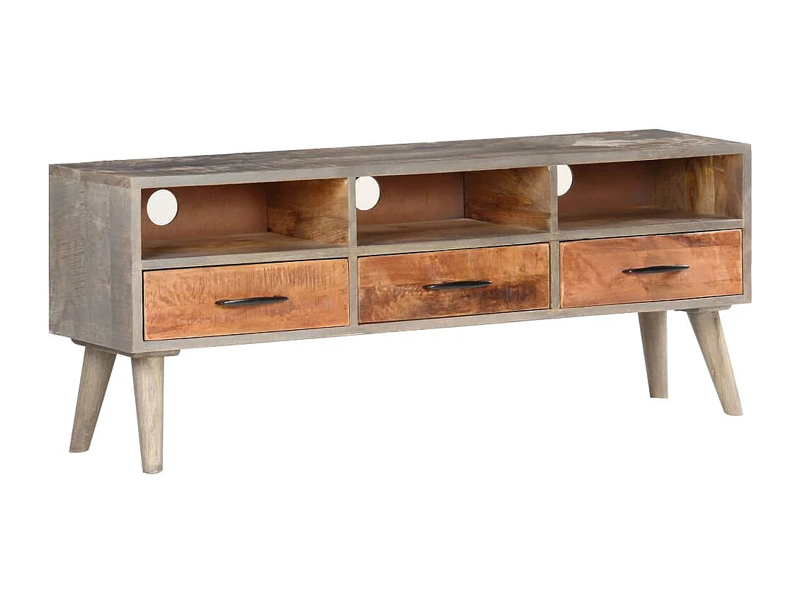 Mobile TV grigio 130x35x51 cm Legno massello di mango grezzo