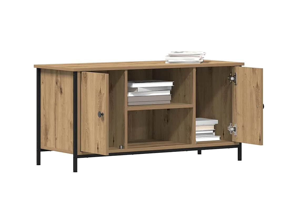 Meuble TV Artisan Chêne 100x40x50 cm Bois d'ingénierie et Acier