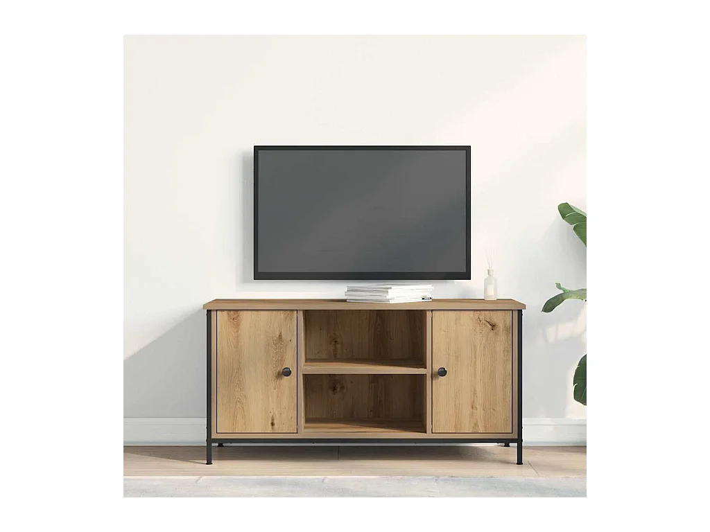 Meuble TV Artisan Chêne 100x40x50 cm Bois d'ingénierie et Acier