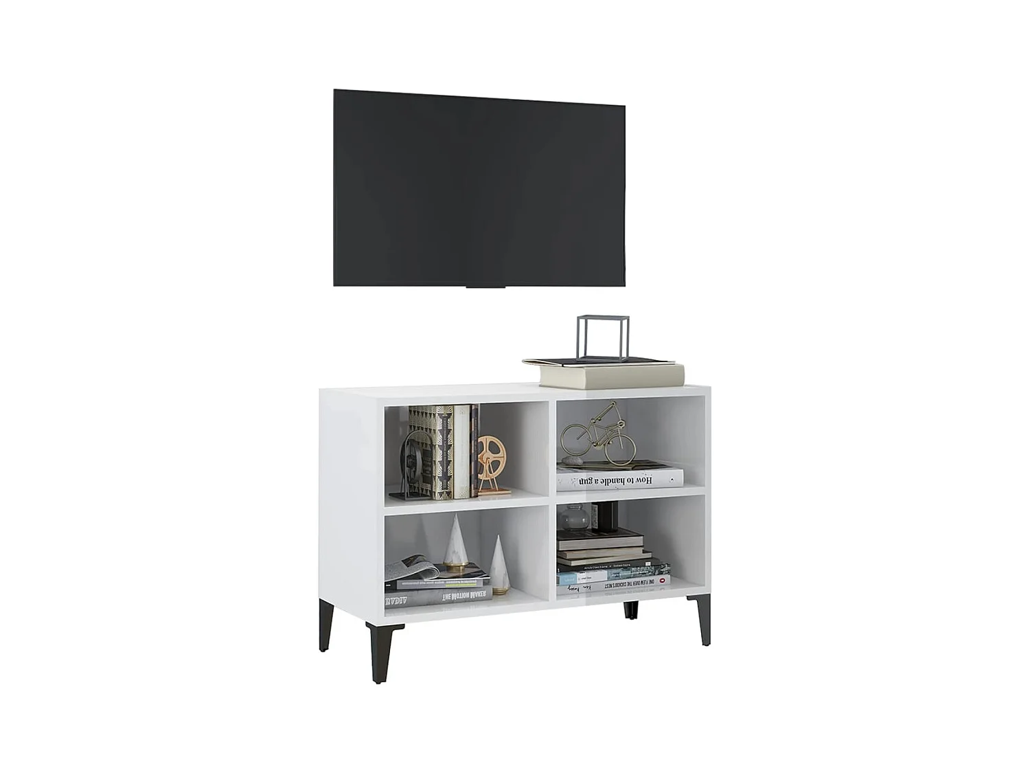 Meuble TV avec pieds en métal Blanc brillant 69,5x30x50 cm