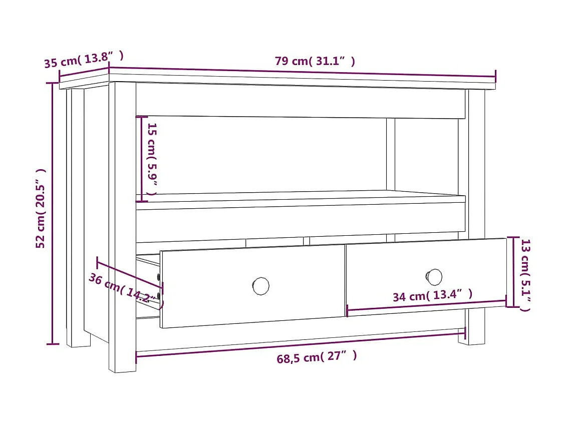 Honingbruine tv-kast 79x35x52 cm massief grenenhout