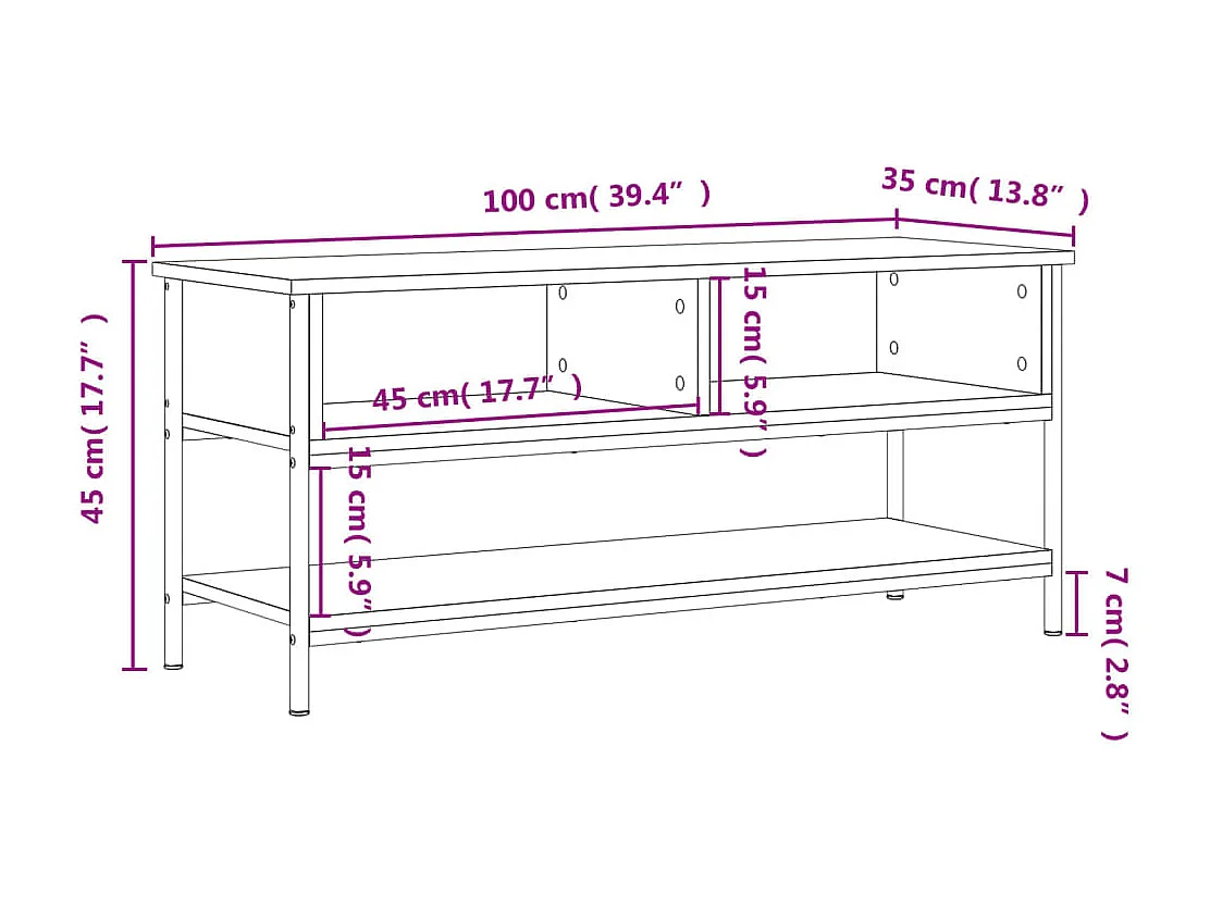 Meuble TV noir 100x35x45 cm bois d'ingénierie