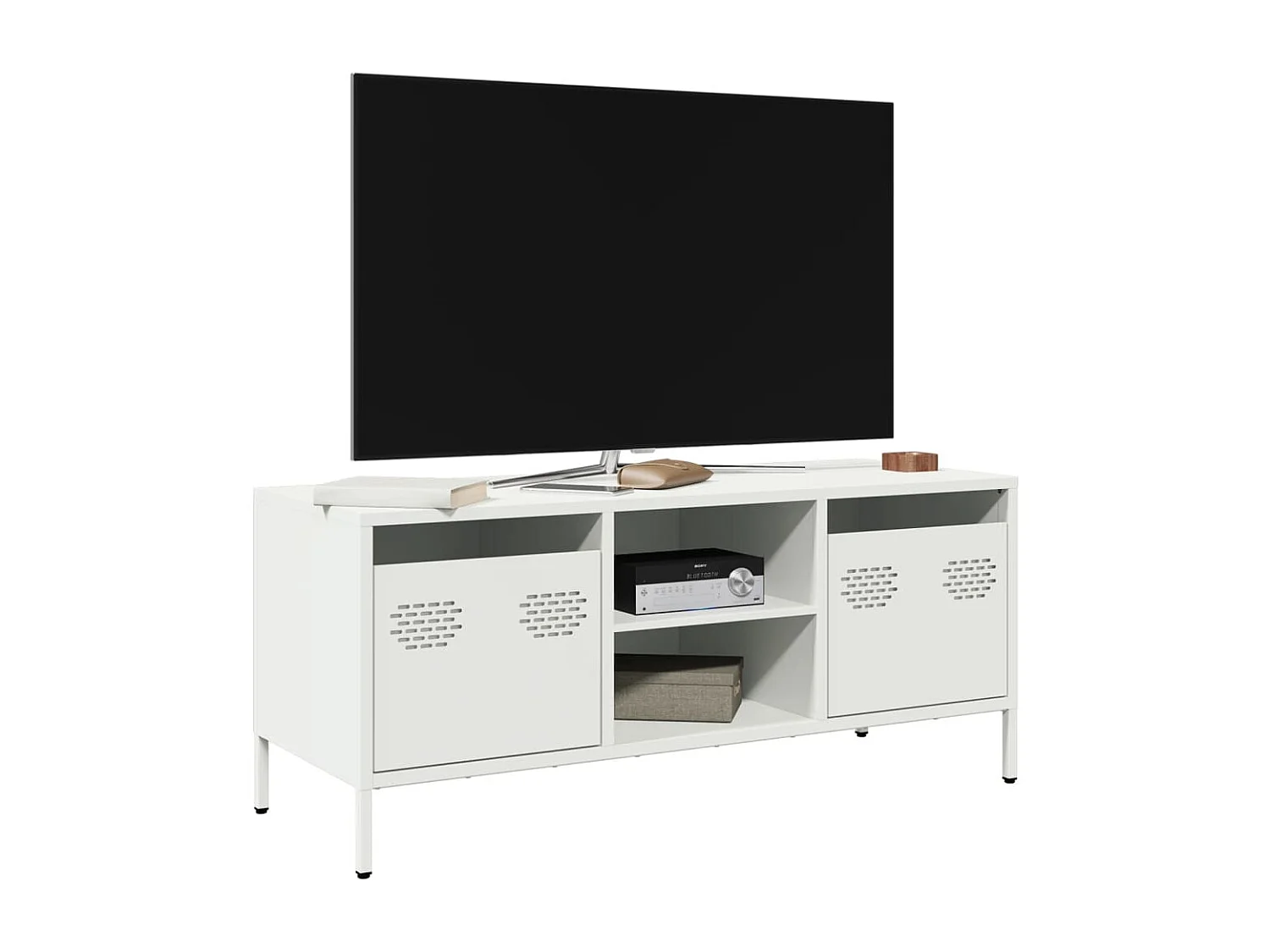 Meuble TV blanc 101,5x39x43,5 cm acier laminé à froid