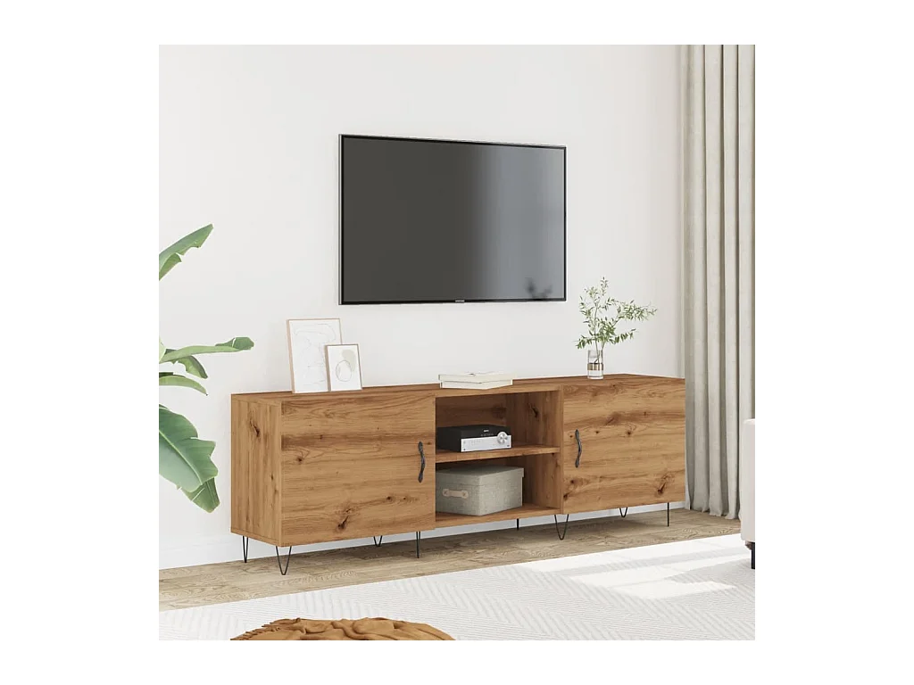 Meuble TV chêne artisanal 150x30x50 cm bois d'ingénierie