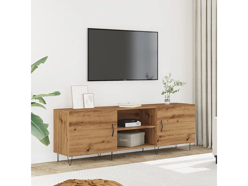 Meuble TV chêne artisanal 150x30x50 cm bois d'ingénierie