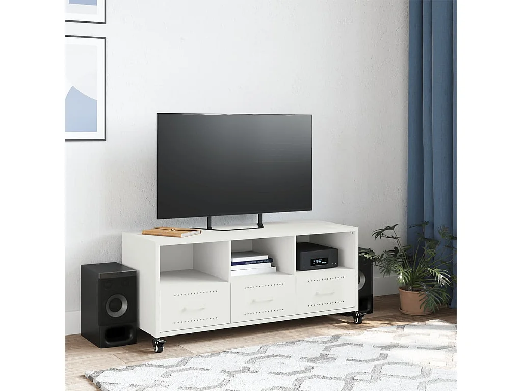 Meuble TV blanc 100,5x39x43,5 cm acier
