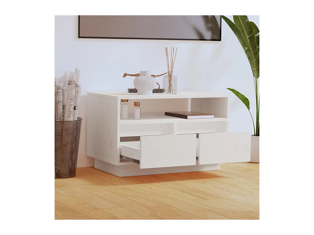 Meuble TV Blanc 60x35x37 cm Bois de pin massif