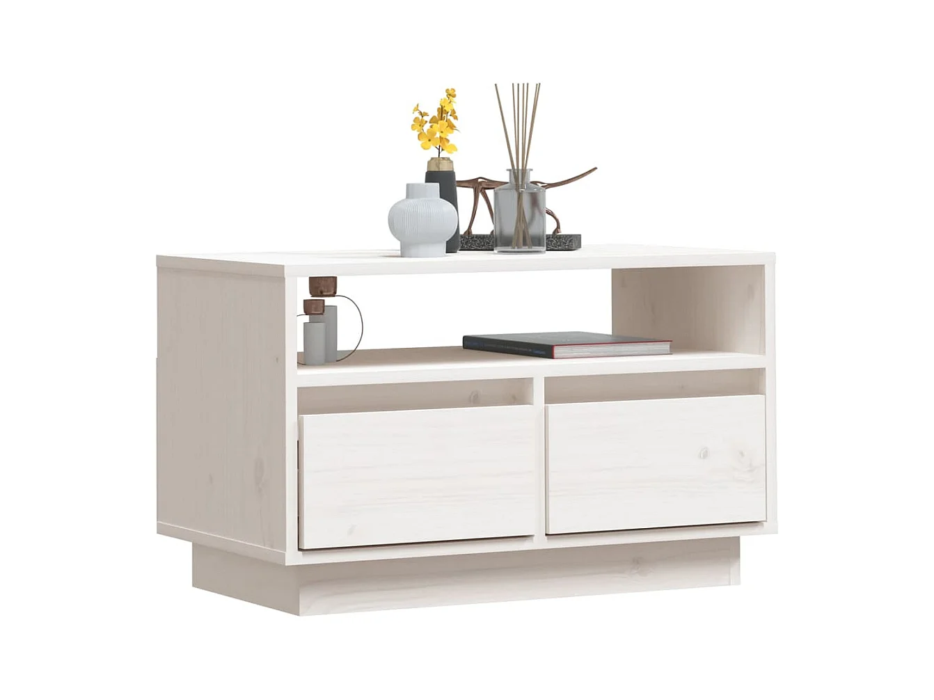 Meuble TV Blanc 60x35x37 cm Bois de pin massif