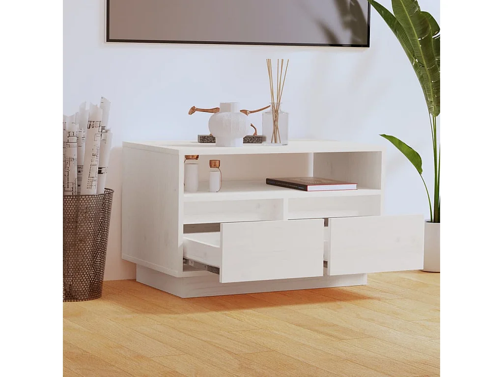 Meuble TV Blanc 60x35x37 cm Bois de pin massif