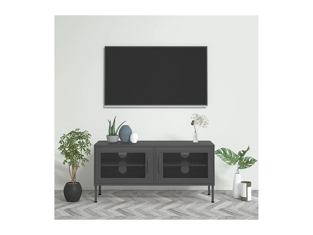 Meuble TV Anthracite 105x35x50 cm Acier