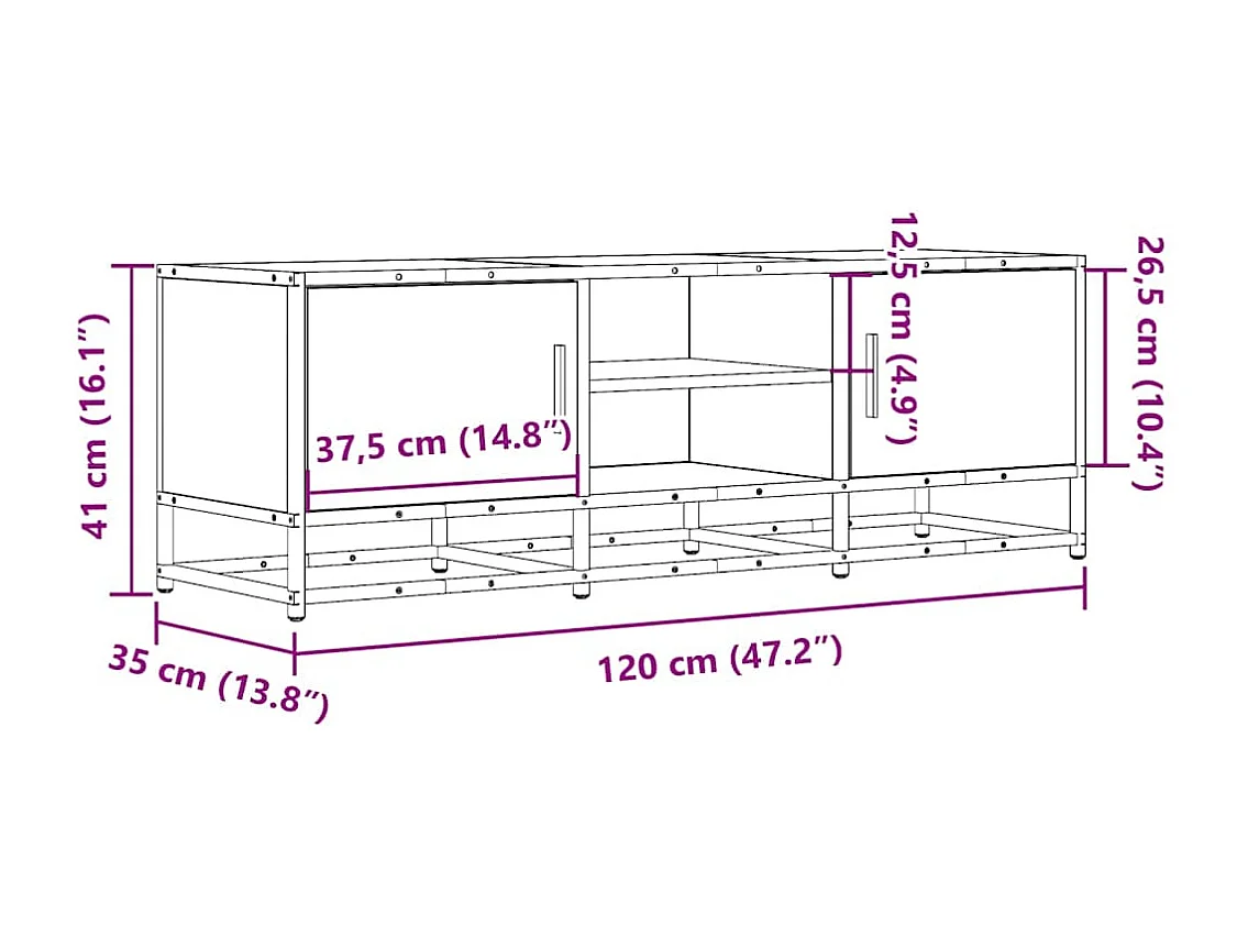 Meuble TV chêne sonoma 120x35x41 cm bois d'ingénierie et métal