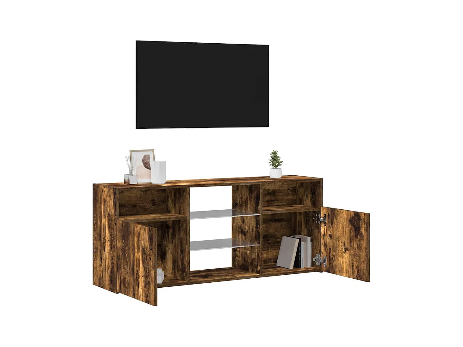 TV-Schrank mit LED-Leuchten Geräucherte Eiche 120x30x50 cm