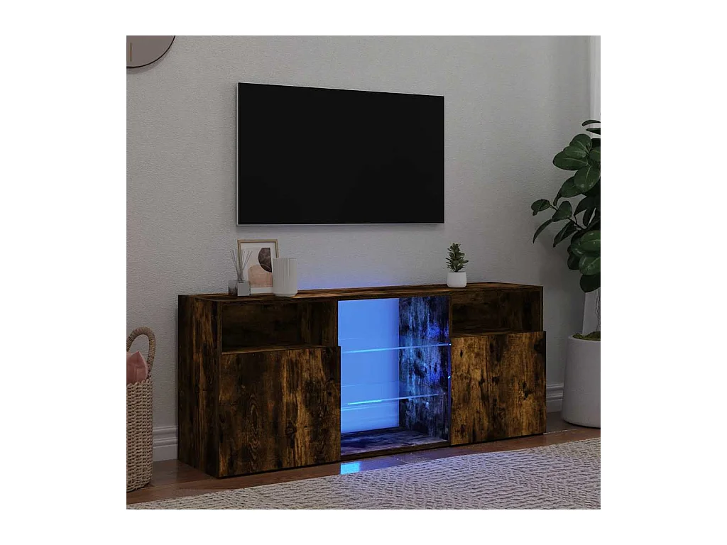 TV-meubel met LED-verlichting Gerookt eikenhout 120x30x50 cm