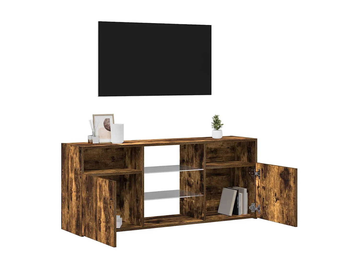 Mobile TV con luci LED Rovere fumé 120x30x50 cm