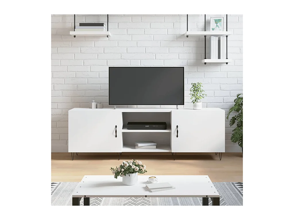 Meuble TV blanc 150x30x50 cm bois d'ingénierie