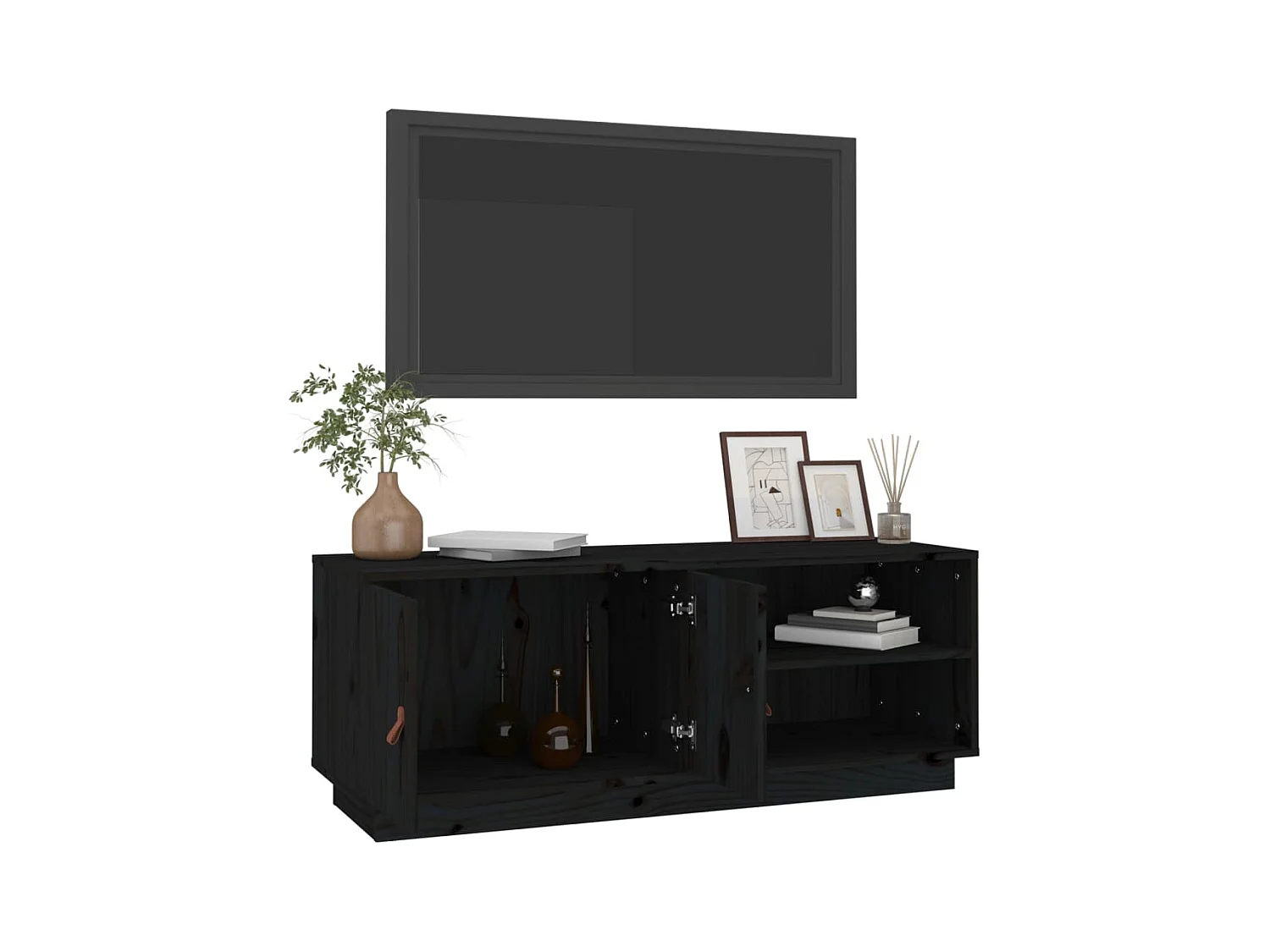 Meuble TV Noir 105x34x40 cm Bois de pin massif