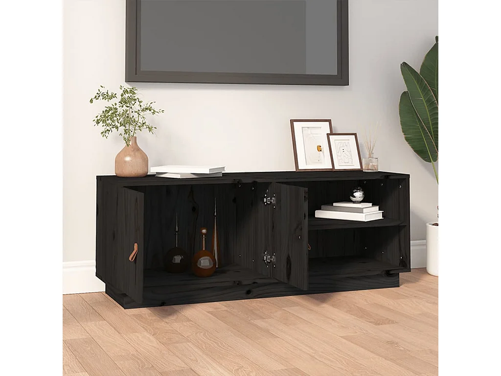 Mobile TV nero 105x34x40 cm Legno massello di pino