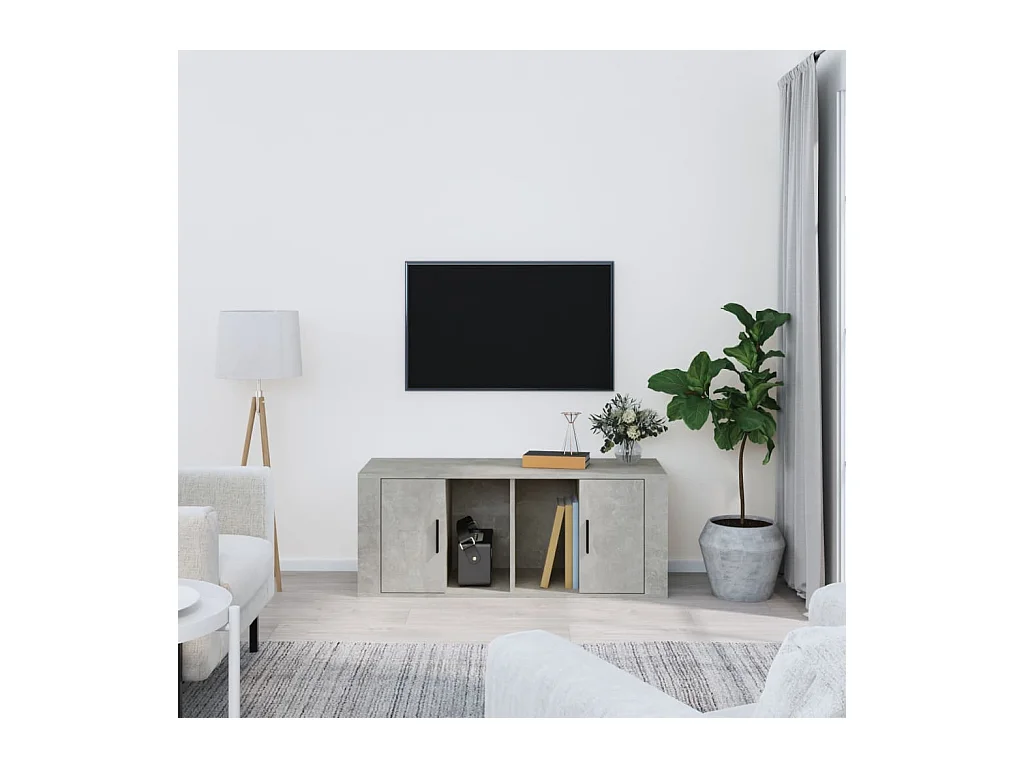 Betongrijs tv-meubel 100x35x40 cm bewerkt hout