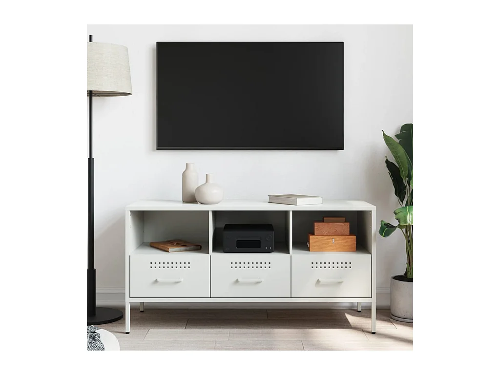 Meuble TV blanc 100,5x39x50,5 cm acier