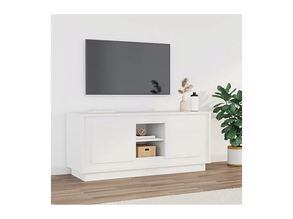 Meuble TV blanc 102x35x45 cm bois d'ingénierie