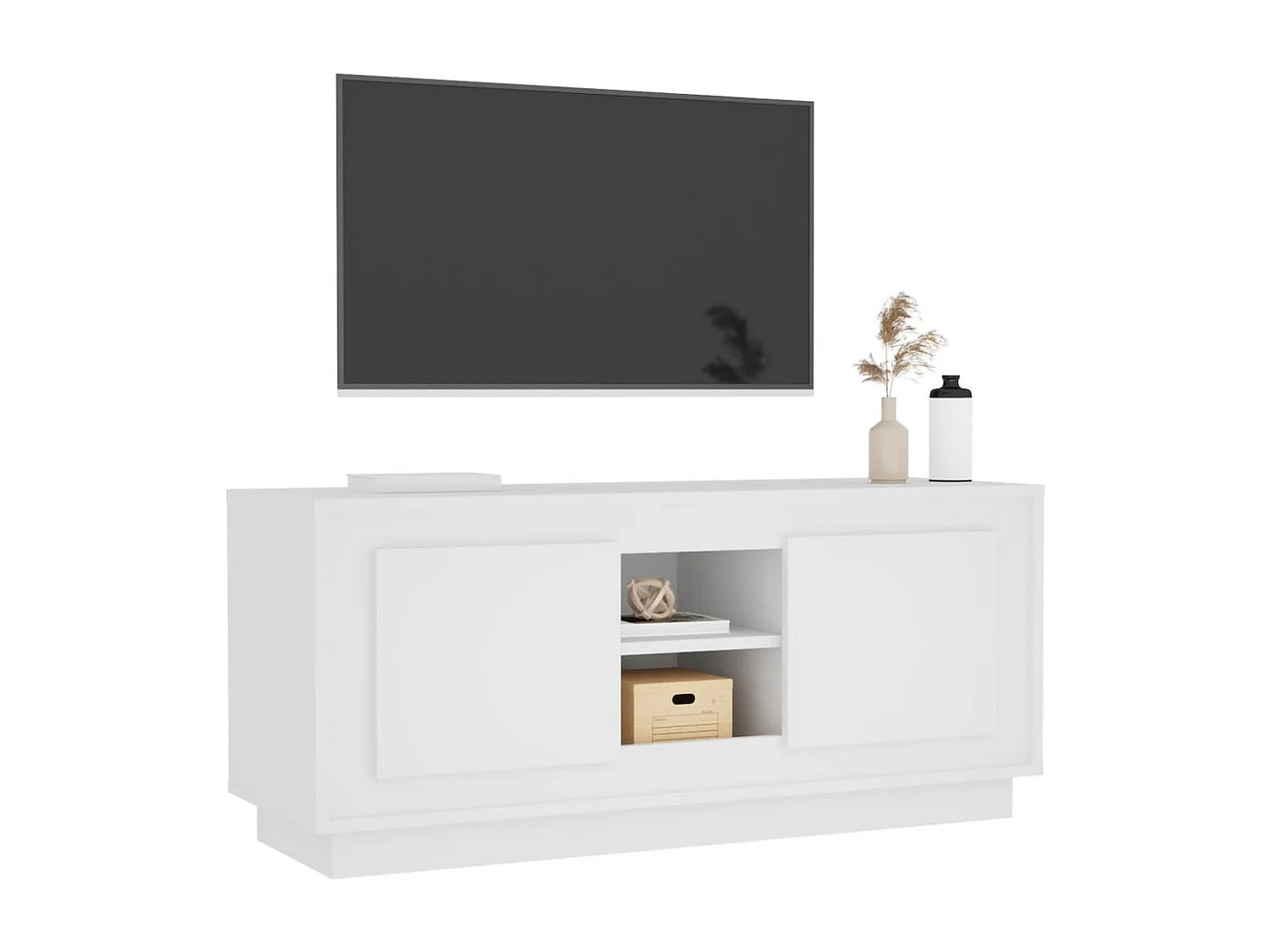 Meuble TV blanc 102x35x45 cm bois d'ingénierie
