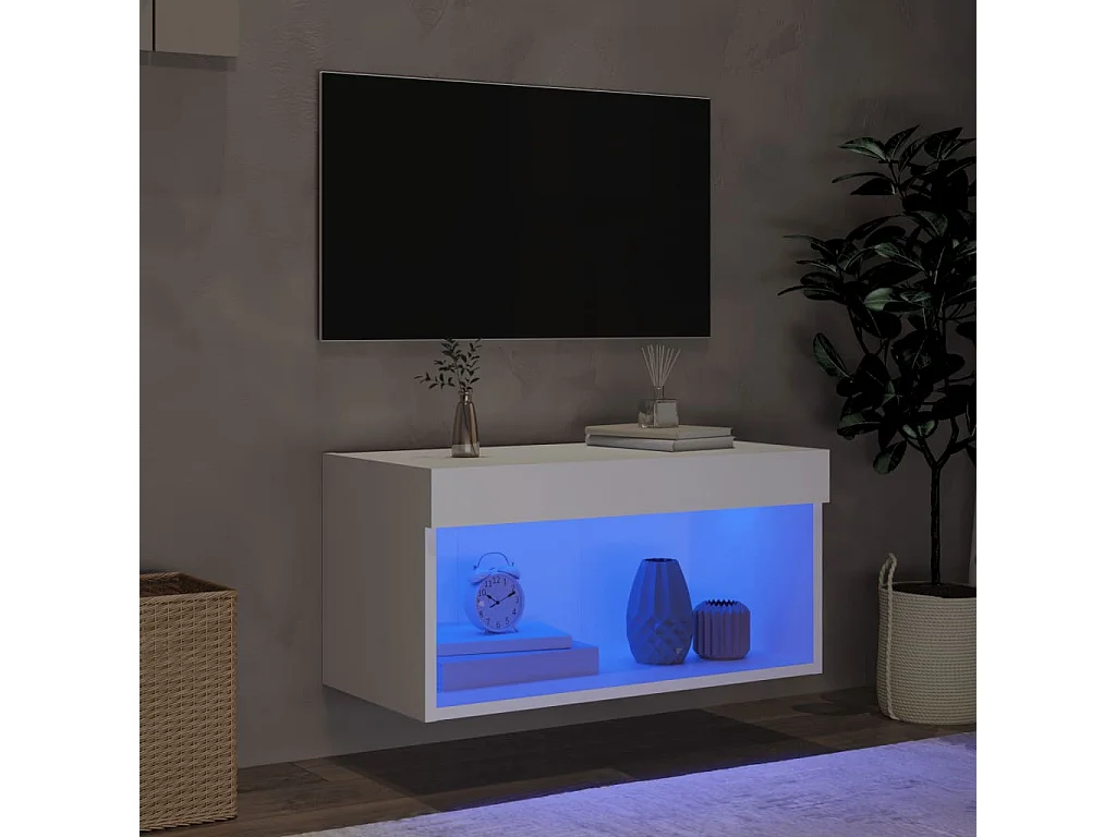 Meuble TV avec lumières LED blanc 60x30x30 cm