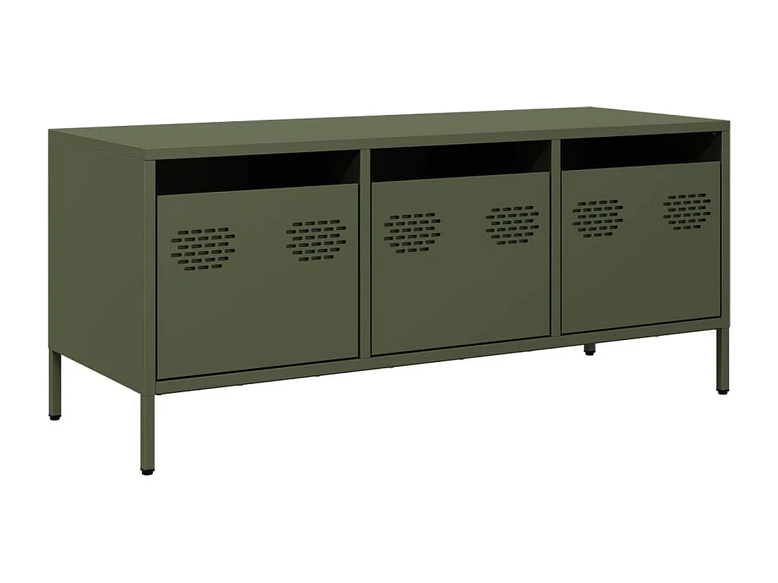 Meuble TV vert olive 101,5x39x43,5 cm acier laminé à froid