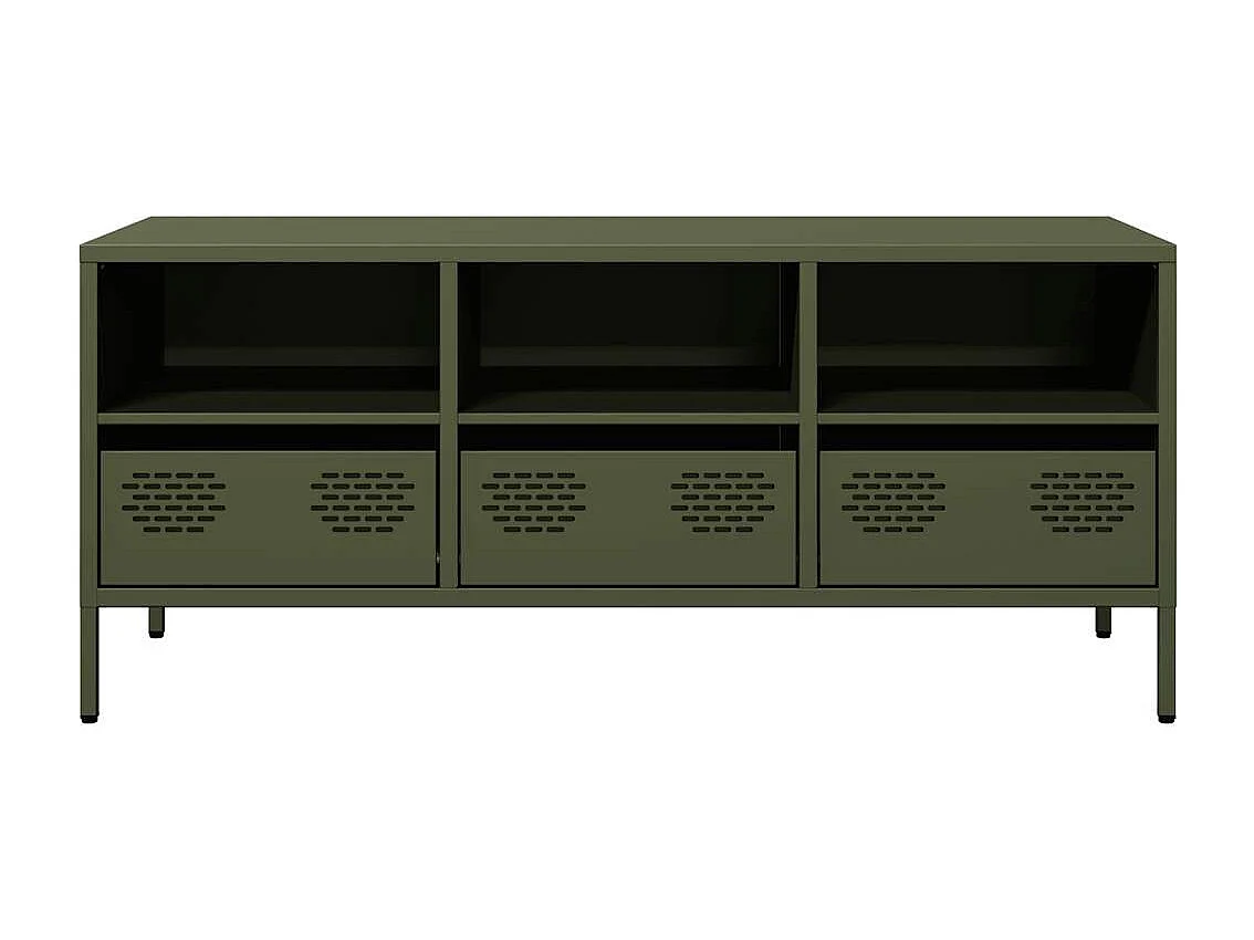 Meuble TV vert olive 101,5x39x43,5 cm acier laminé à froid