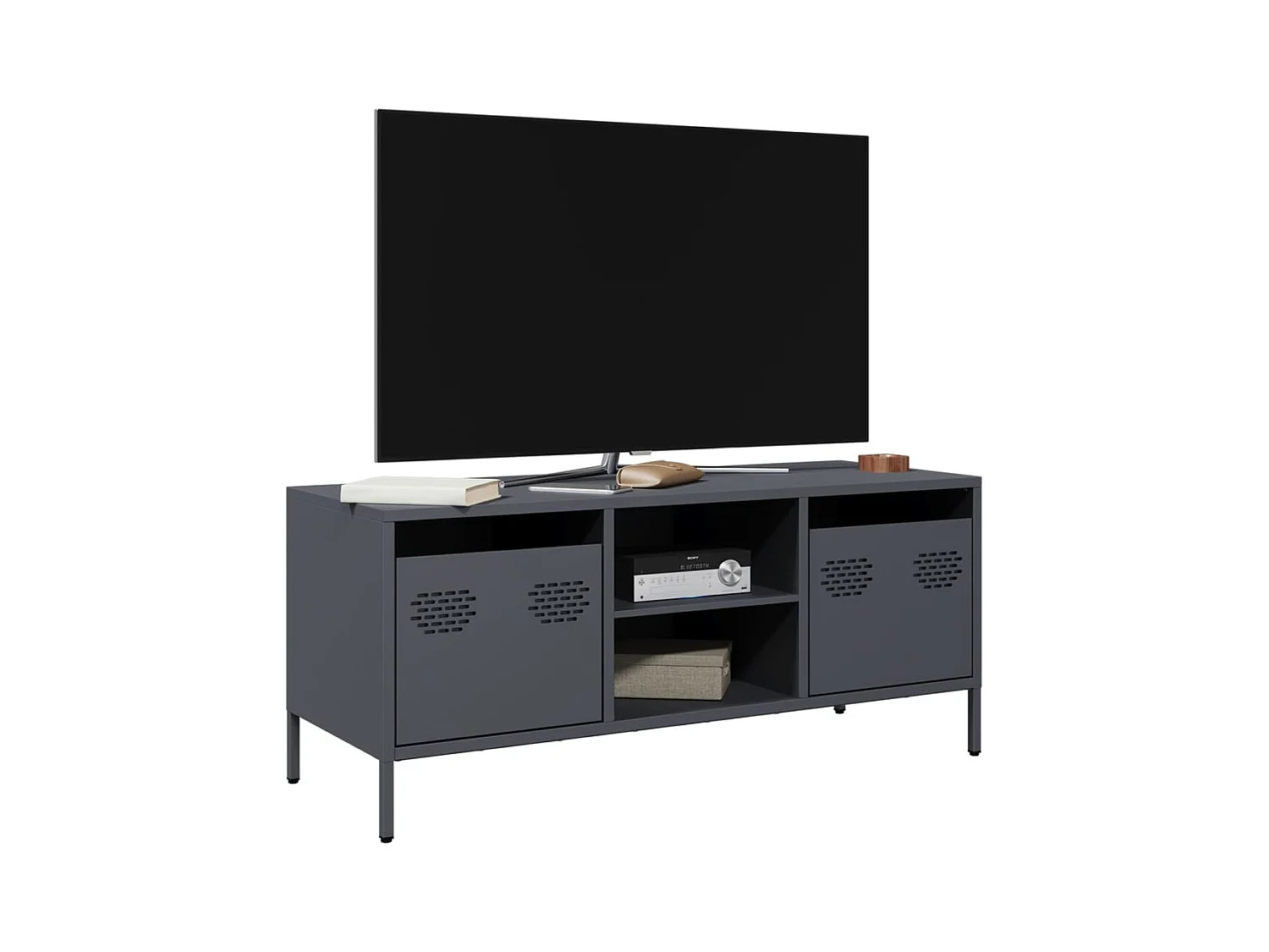 Meuble TV anthracite 101,5x39x43,5 cm acier laminé à froid