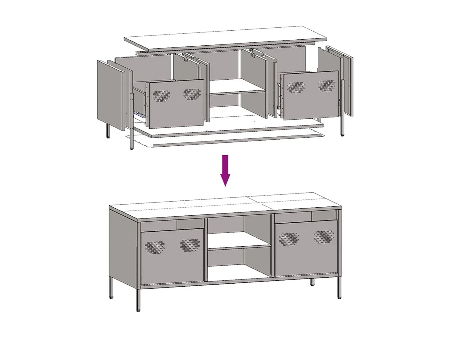 Meuble TV anthracite 101,5x39x43,5 cm acier laminé à froid