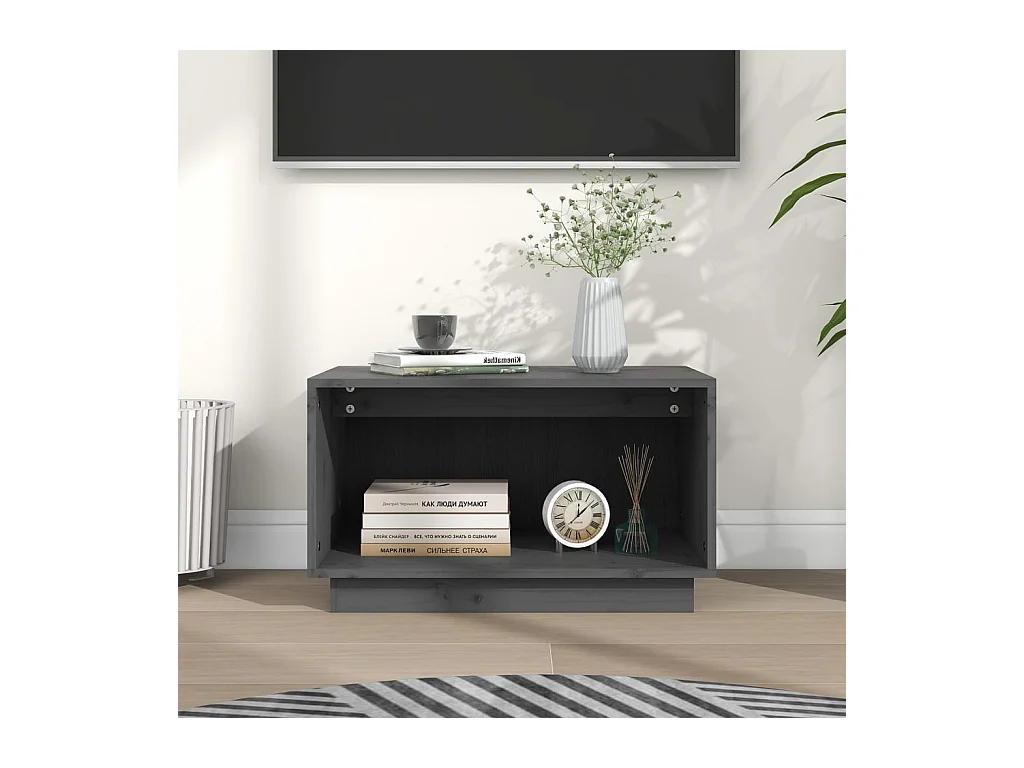 Meuble TV Gris 60x35x35 cm Bois de pin massif